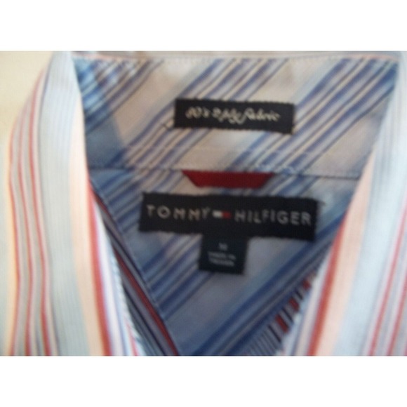 Tommy Hilfiger Button Up Shirt Men Sz M 80s 2 Ply Fabric Striped Long Sleeve - Picture 3 of 6